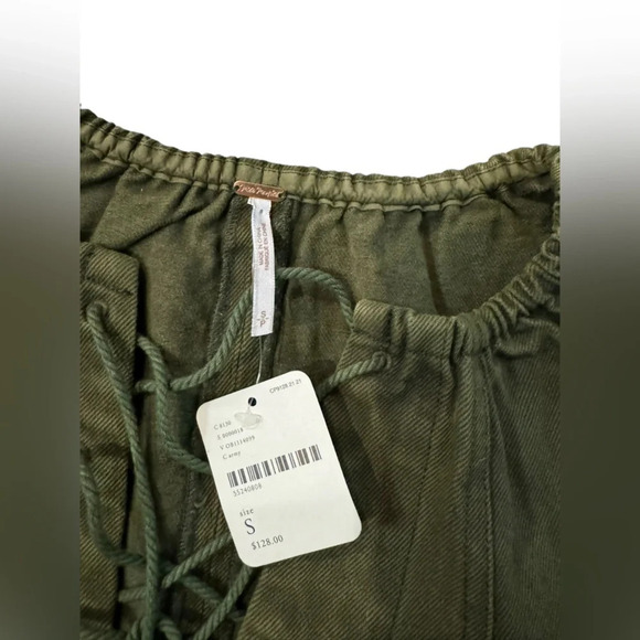 NWT Olive Green Khaki Denim Dress Small Free People When Hearts Align Dress - Picture 5 of 9